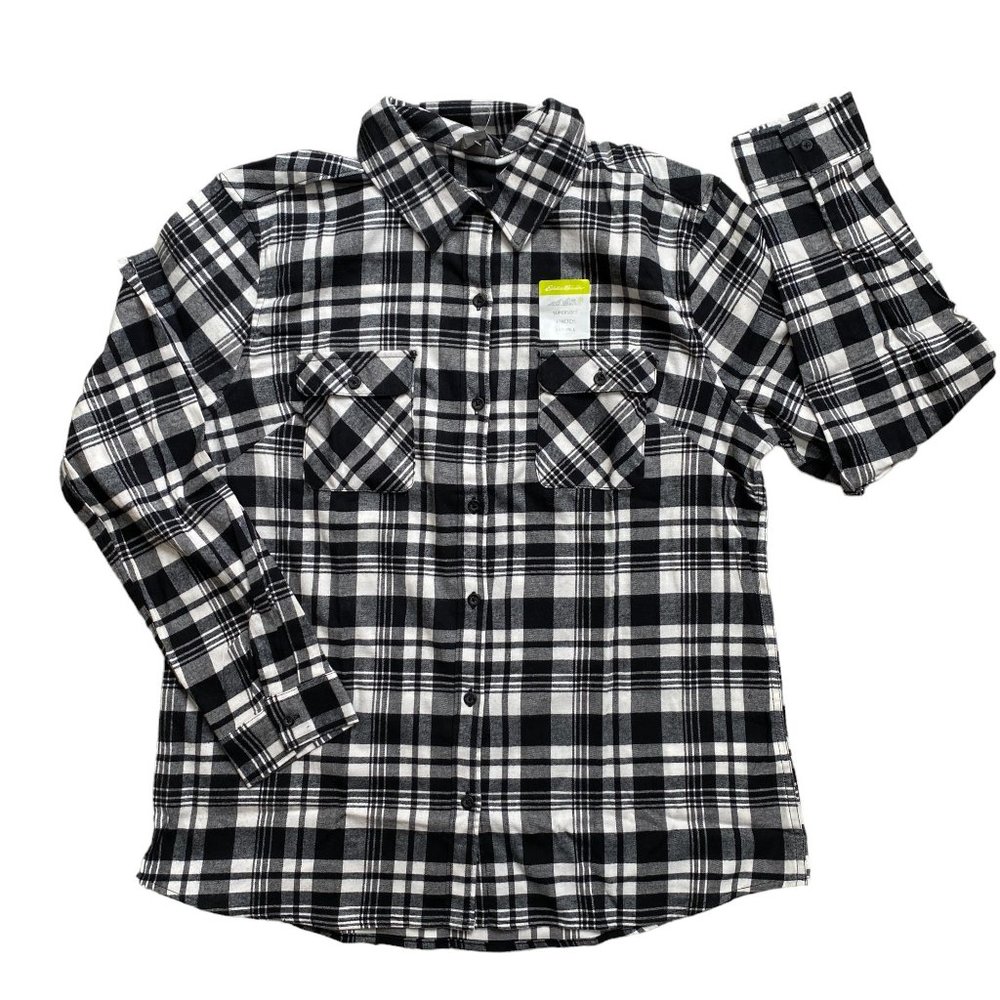 NWT Eddie Bauer Plaid Flannel Button Down Shirt Western Cowgirl Country Chores-L
